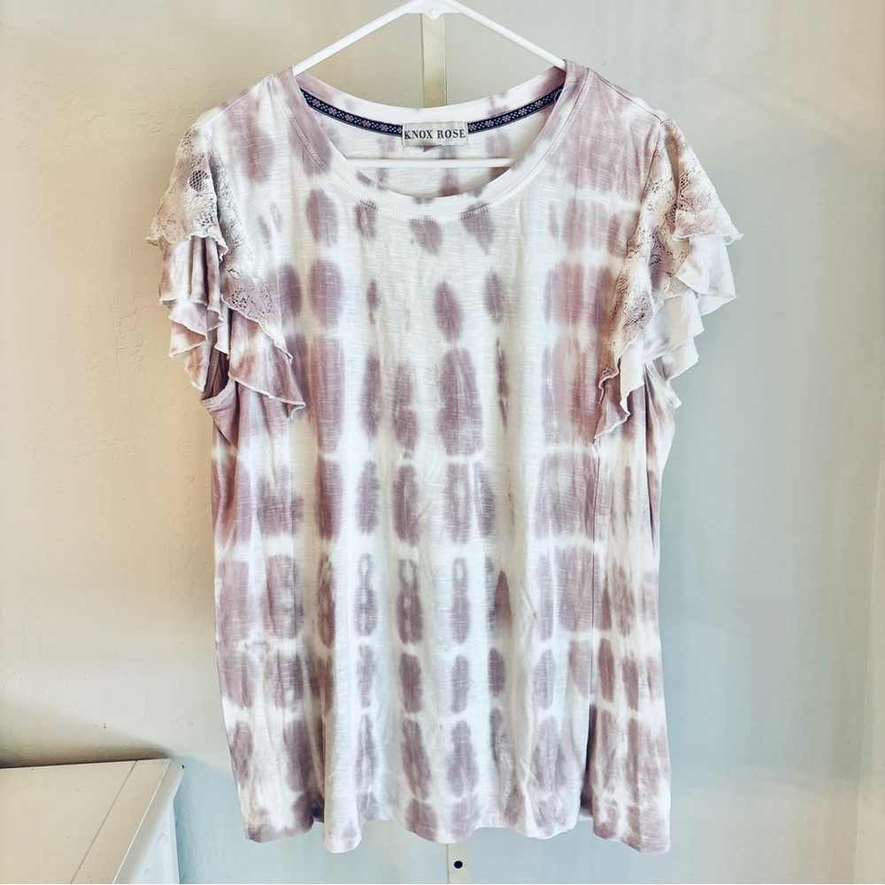 🌿 3 FOR $12 Knox Rose Pink and White Ruffled Short Sleeve Tie Dye Tee